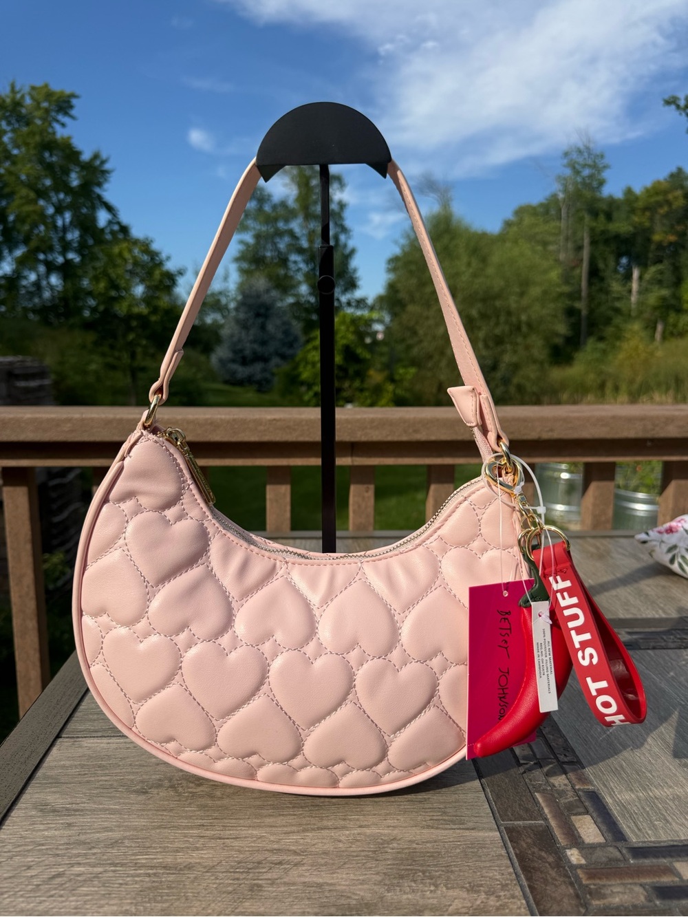 NWT Betsey Johnson Quilted Heart Hobo Shoulder Bag Spicy - Picture 5 of 9